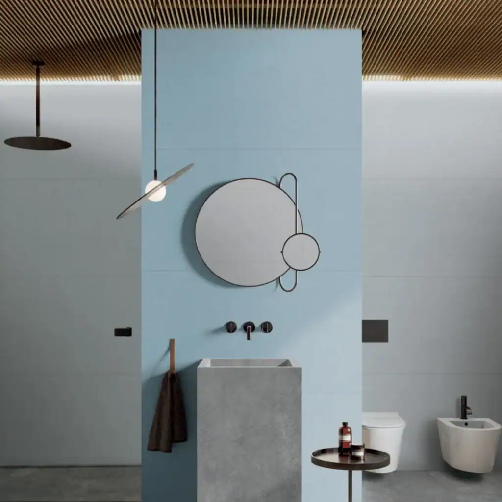 Plain Cloud pastel blue porcelain tile setting